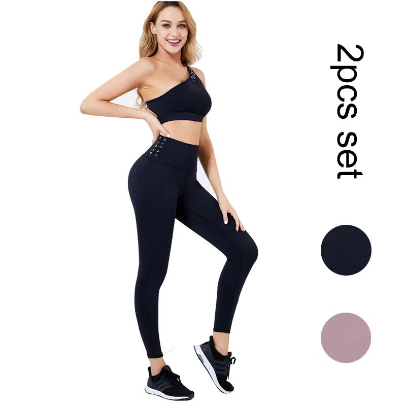 Yoga Set Bra Slanted Shoulder Tied Removable Pads Wireless High Elastic Sport Suit Bras and Leggings | Спорт и развлечения