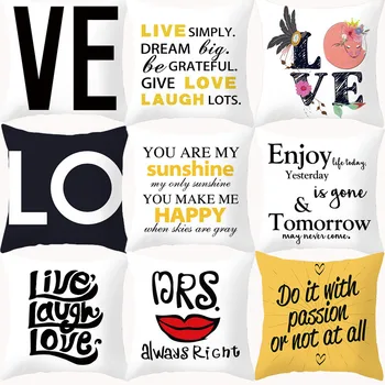 

Black White Love Printed Decorative Cushion Yellow White Sofa Cushion Cover with Letters Decoration Polyester Pillow Cover 10303
