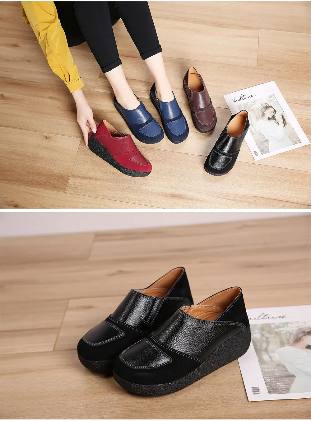 AARDIMI Genuine Leather Women Flat Platform Shoes Woman Casual Flats Slip-On Loafers Autumn Female Large Size Ladies Shoes