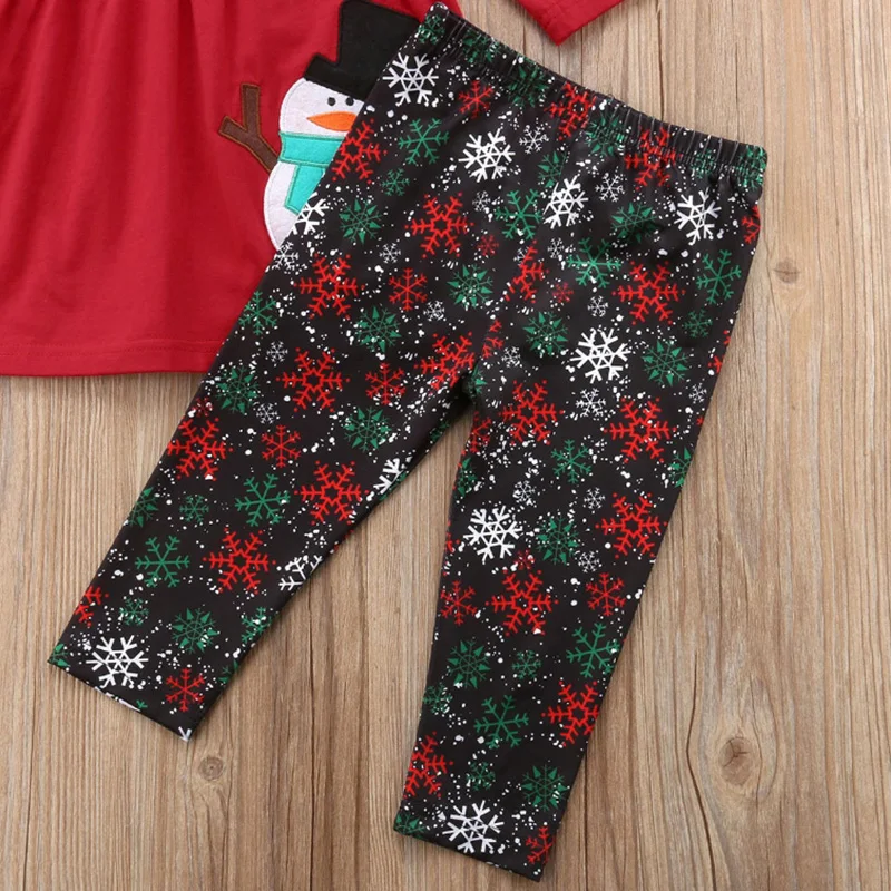 Детская одежда комплект одежды для девочек, детская Рождественская одежда со снеговиком осенне-зимний топ+ штаны+ шарф для детей от 1 до 5 лет