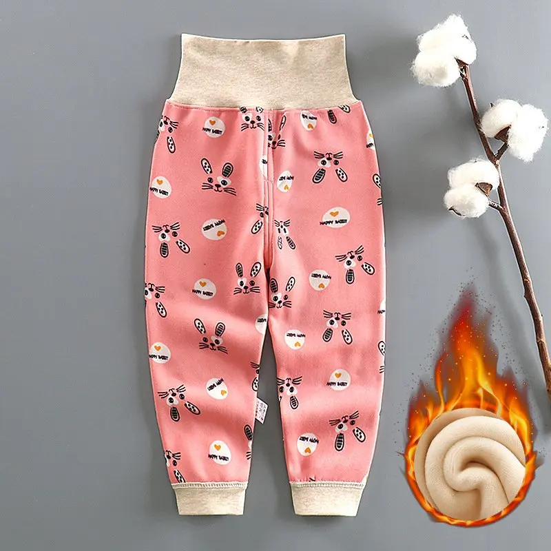 Новинка года; Детские повседневные штаны с высокой талией и рисунком для мальчиков и девочек Теплые пижамные брюки для новорожденных; сезон осень-зима - Цвет: Pink