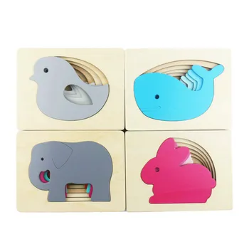 

Logwood Carton Rabbit/Bird/Elephant/Whale Puzzle Multilayer Jigsaw Baby Wooden Toys Child Early Enlightenment Grab Educational