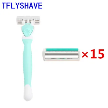 

TFLYSHAVE 1 holder 15 blades Women 6 Layer Razor Blade Ladies System Razor Replaceable blade Stainless Steel Blade Shaver Razor