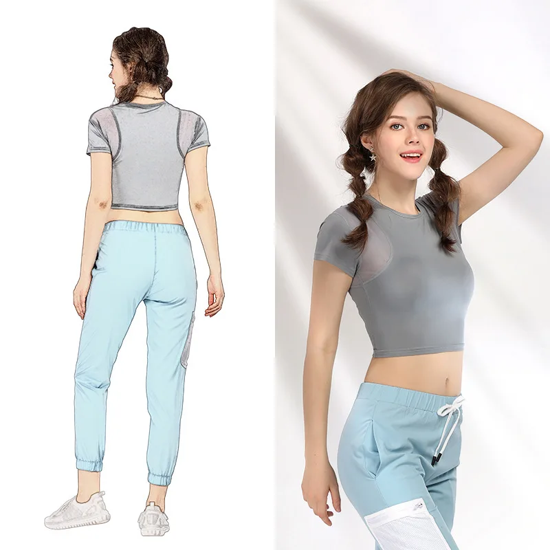 

Fitness Suit WOMEN'S Short Sleeved Running Quick-drying T-shirt Sports Coat Breathable Short Tight Gauze Female Yoga Clothes