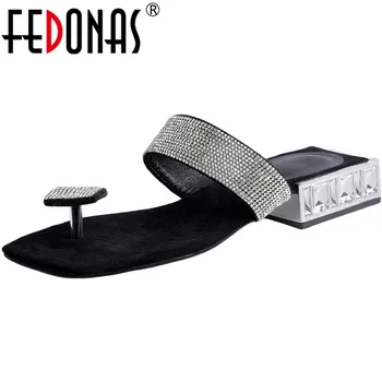 

FEDONAS Rhinestone Summer Sandals For Women Glitters Thick Heels Pumps 2020 New Arrival Night Club Party Fashion Shoes Woman