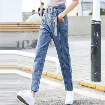 

vintage high waist slim jeans women autumn winter loose hairy harem pants jeans nine pants tide 2020