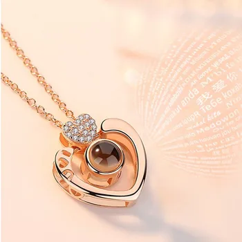 

Gold 100 Languages I Love You Projection Pendant Necklace for women Jewelry Love Memory Wedding Necklace Valentine's Day Gift