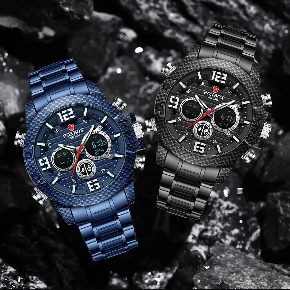 2021 orologio Fox di marca da uomo cassa in fibra di carbonio orologi sportivi al quarzo da uomo orologio da polso digitale impermeabile militare Clcok_voghion.com