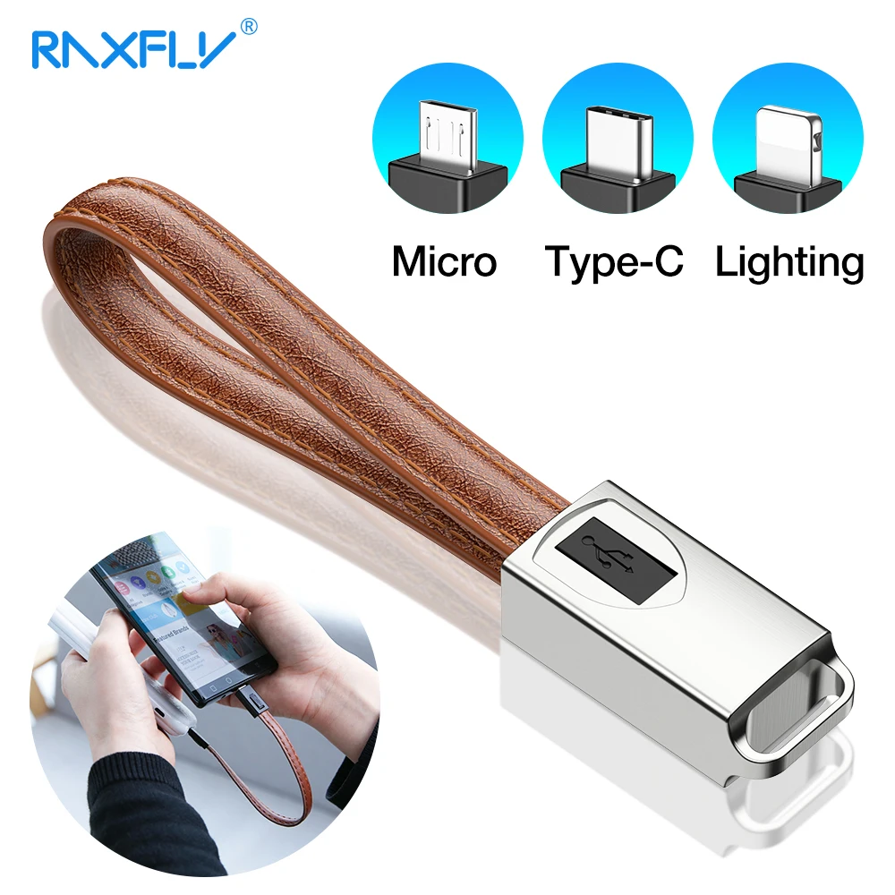 RAXFLY Keychain USB Kabel Für iPhone XS X 8 Plus Leder Micro USB Typ C Kabel Für Samsung Redmi Hinw