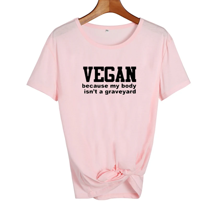 Vegan, потому что My Body is't A Graveyard, футболка, забавные веган, Harajuku, говорящие животные, любовник, хипстерский слоган, принт, хлопковая футболка - Цвет: pink-black