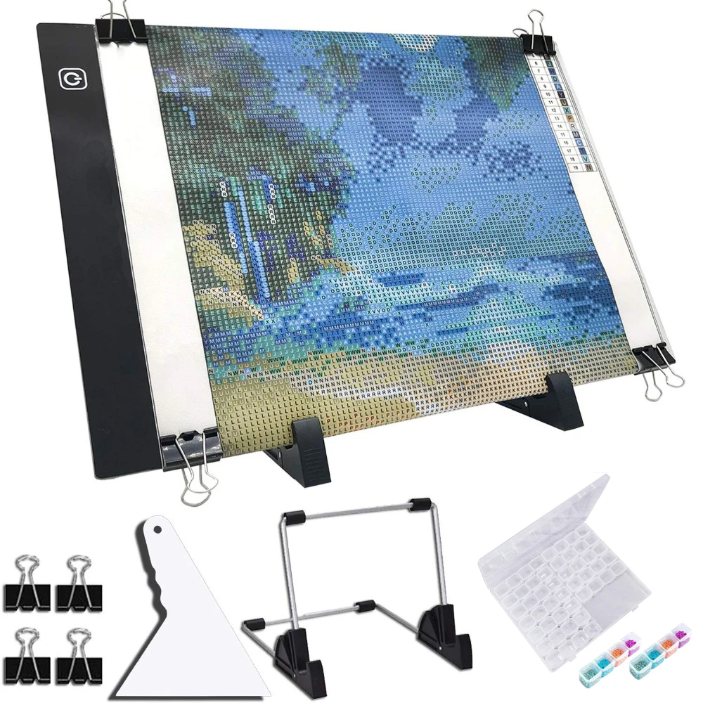 

A5 LED Light Pad for Square Diamond Painting, USB Powered Light Board Kit, Adjustable Brightness with Detachable Stand and Clips
