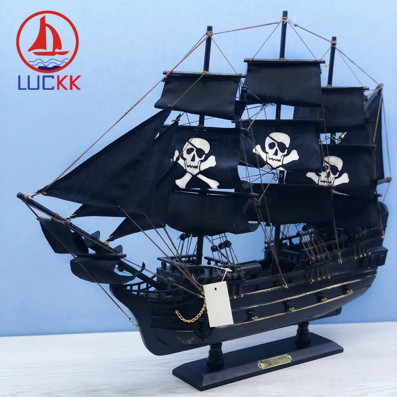

LUCKK 60CM Retro Black Pearl Pirates Sailing Boat Model Handmade Home Office Decoration Assembling Canvas Ship Figurine Souvenir