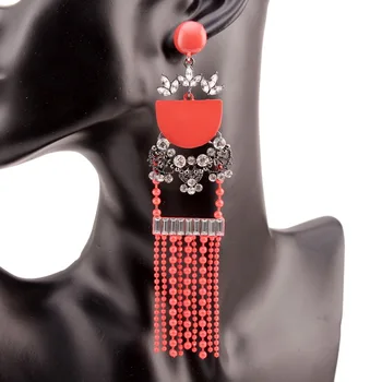 

Florosy Paint Flower Crystal Alloy Statement Dangle Earrings for Women Chunky Bead Tassel Long Drop Earrings Wholesale Jewelry