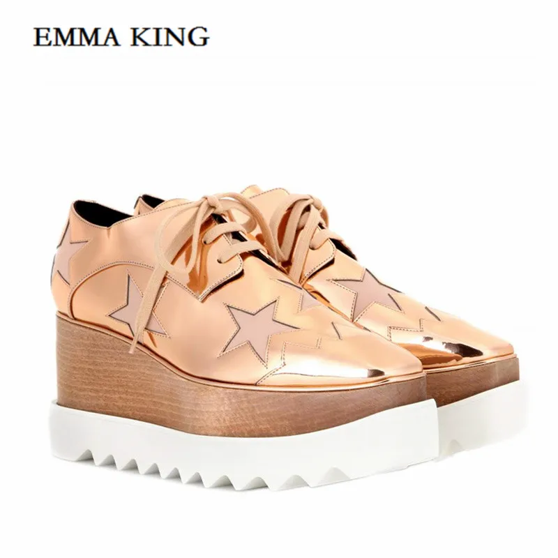 

Top Quality Genuine Leather Square Toe Elyse Platform Derby Shoes luxury Designer Vegan shoes Blingbling Platform Boots Sneakers