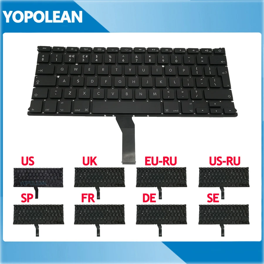 New Replcement Keyboard US UK Russian Spain French German Sweden Layout For Macbook Air