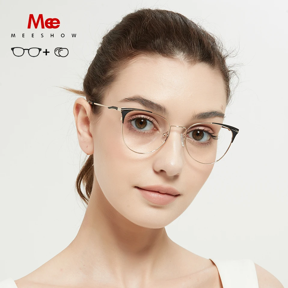 Meeshow-gafas graduadas con ojos de gato para mujer, anteojos de aleación de marca de diseñador, Marco óptico de vidrio, Estilo Vintage, nueva europea - AliExpress