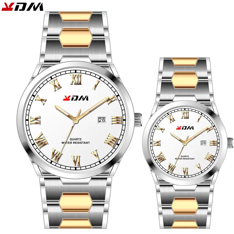 

KDM Couple Gift Watch Simple Fashion Casual Steel Band Calendar Waterproof Pairs Wirstwatches Reloj Para Parejas Luxury Brand
