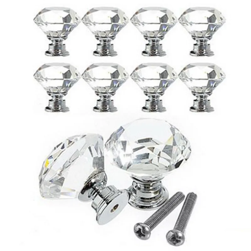 

10Pcs/Set 30mm Diamond Crystal Knot Glass Cabinet Knobs For Furniture Cupboard Drawer Pulls Kitchen Door Wardrobe Pull Handles