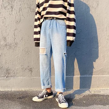 

2020 Spring And Summer New Harajuku Korean Ins Trend Hole Casual Jeans Loose And Comfortable M-5XL Streetwear