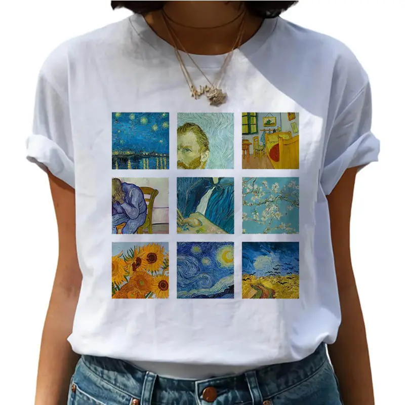 Harajuku T Shirts Women Van Gogh Oil Art Painting Top Female Van Gone Funny T-shirts 90s Graphic Tshirt Fashion Top Tees Female