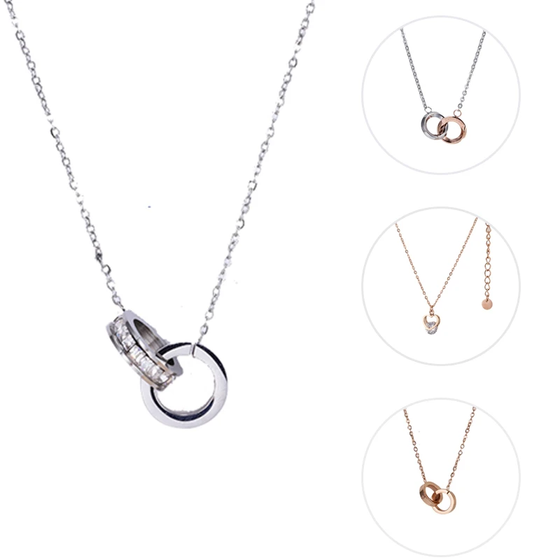Collar de dos anillos y cadena de cuello con colgante de acero inoxidable entrelazado para amantes moda de lujo, regalos de joyería imprescindibles|Collares de cadena| - AliExpress