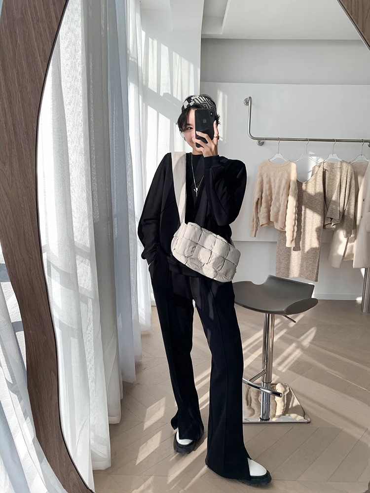 plus size pant suits for special occasions Bornladies 2022 Women Cotton Sweatshirt Suit Oversized Sets Female Stylish O Neck Loose Sweatshirt + Long Pants Suits Sets skirt suit set