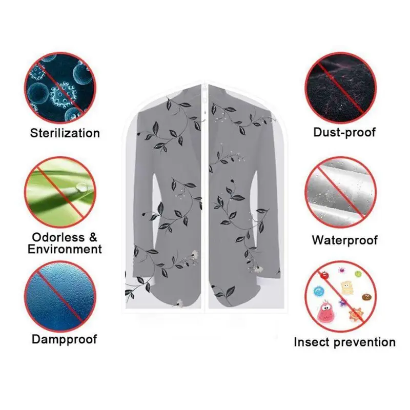 Одежда висячая сумка, прозрачная сумка-чехол для одежды молестойкого Чехлы 36 дюймов для хранения одежды для коротких шкаф экономии пространства, черный узор, 1