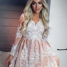 Дизайнерское недорогое мини-платье цвета слоновой кости, милое кружевное вечернее платье с длинными рукавами, платья на выпускной бал, платья для вечеринок