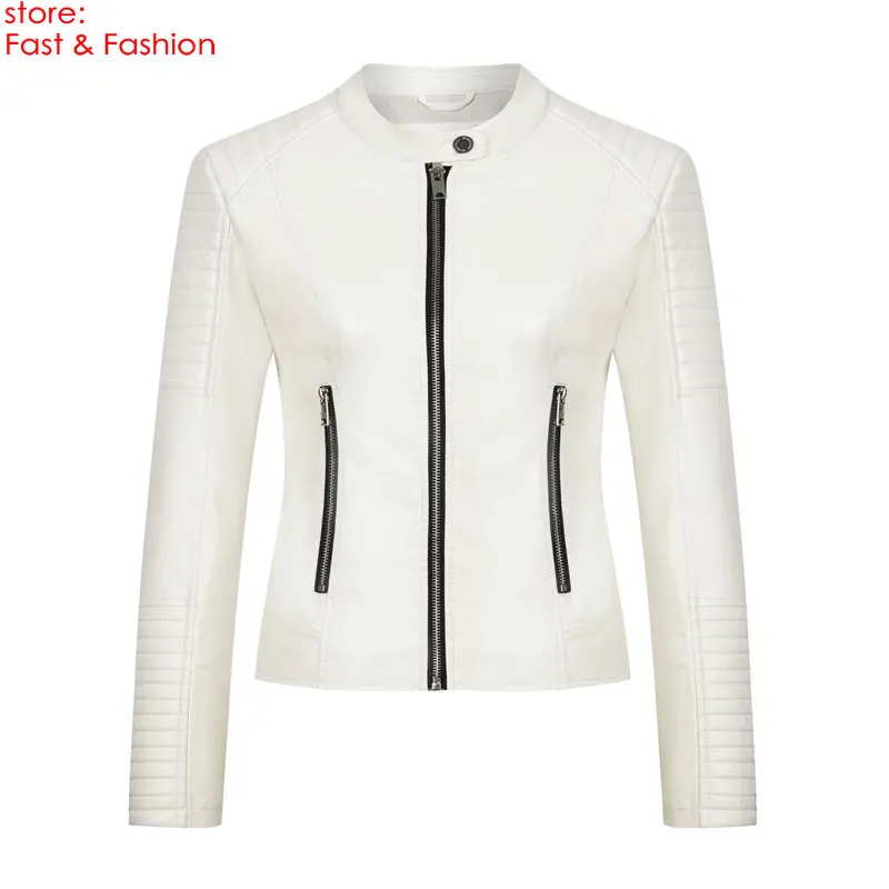 Z009 White Новинка, модные женские элегантные Байкерские Куртки из искусственной кожи на молнии, женские повседневные облегающие белые мотоциклетные куртки на молнии, верхняя одежда - Цвет: Z009 White