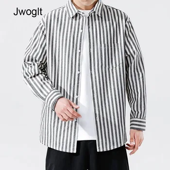 

Spring Autumn New Fashion Harujuku Vintage Casual Shirts Button Down Cotton Striped Shirt 4XL 5XL