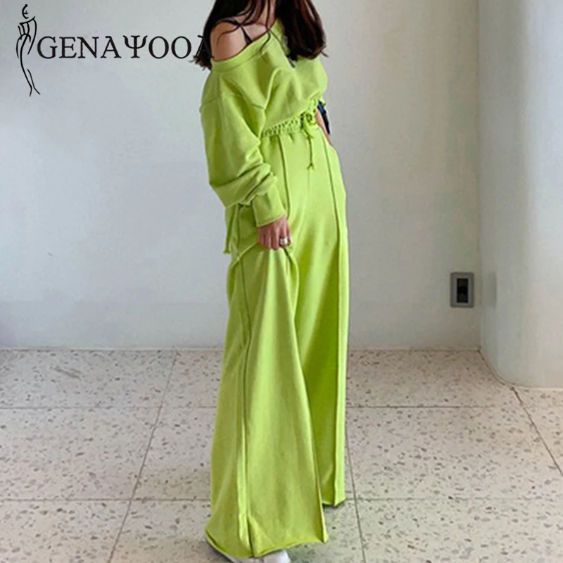 

Genayooa 2020 Spring Tracksuit Women Casual Two Piece Set Top And Pants Off Shoulder Tops 2 Piece Suit Women Korean Style Suits