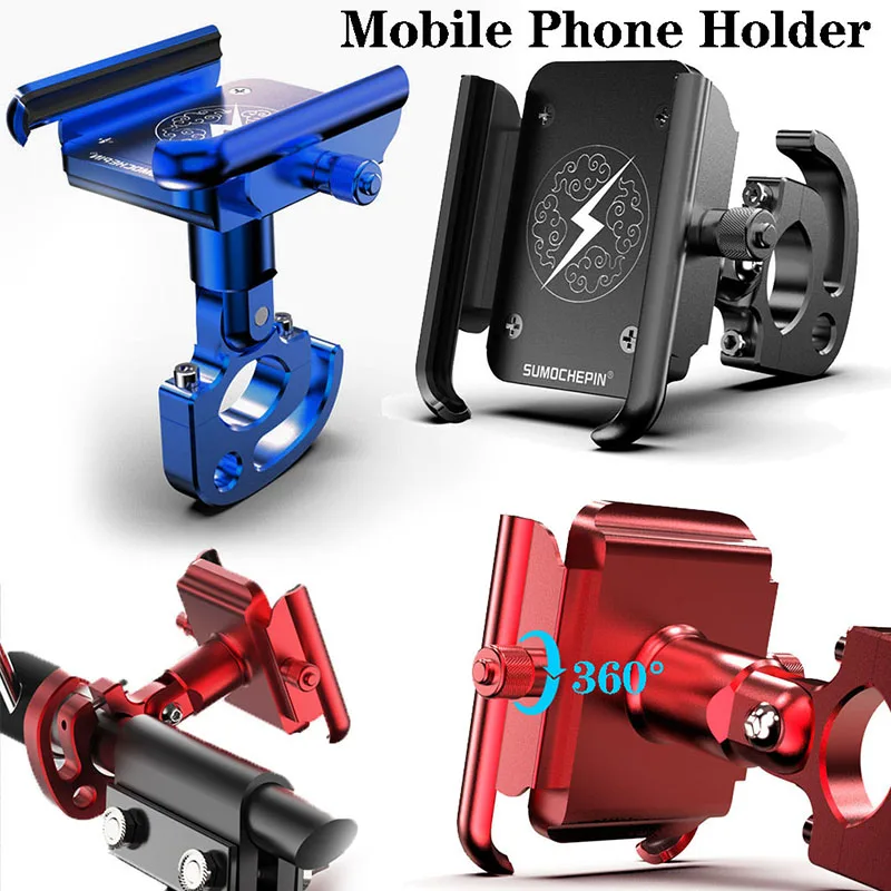 

Universal Aluminum Alloy Motorcycle Handle Bar Mount Cell Phone Holder Stand with Hook for 4-6.5 inch Mobile Phones GPS Holder
