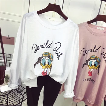 

Cute Cartoon Print Tee Top Teenagers Long Sleeve 2019 Autumn Letter Casual T Shirt Female Loose Cotton Tees Shirts