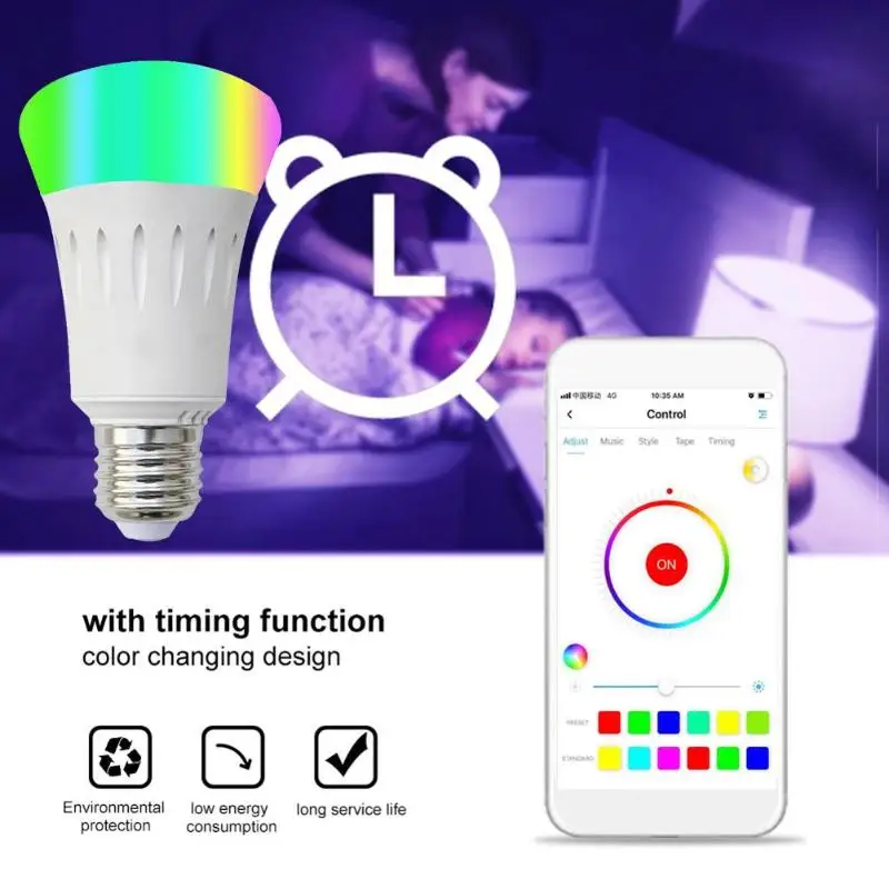 E27 7W умный светодиодный светильник, голосовое приложение, удаленное затемнение, совместимое с IOS Android