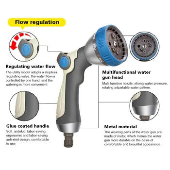 

High Pressure Watering Water Sprayer Washing Cleaning Tools Handheld Car 8 Patterns Thumb Control Household Sprinkler Portable