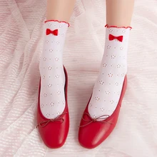 Японские полые кружевные носки с цветочным узором и бантом милые дышащие женские носки для девочек