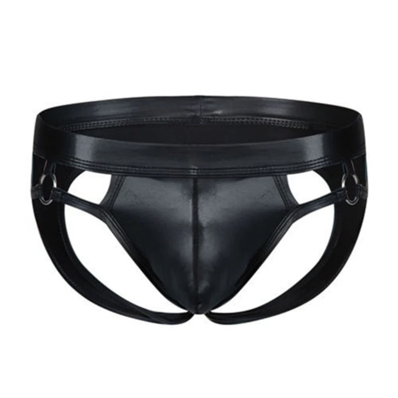 Сексуальное нижнее белье мужское кожаные трусы кожаное бикини jockstrap открытая