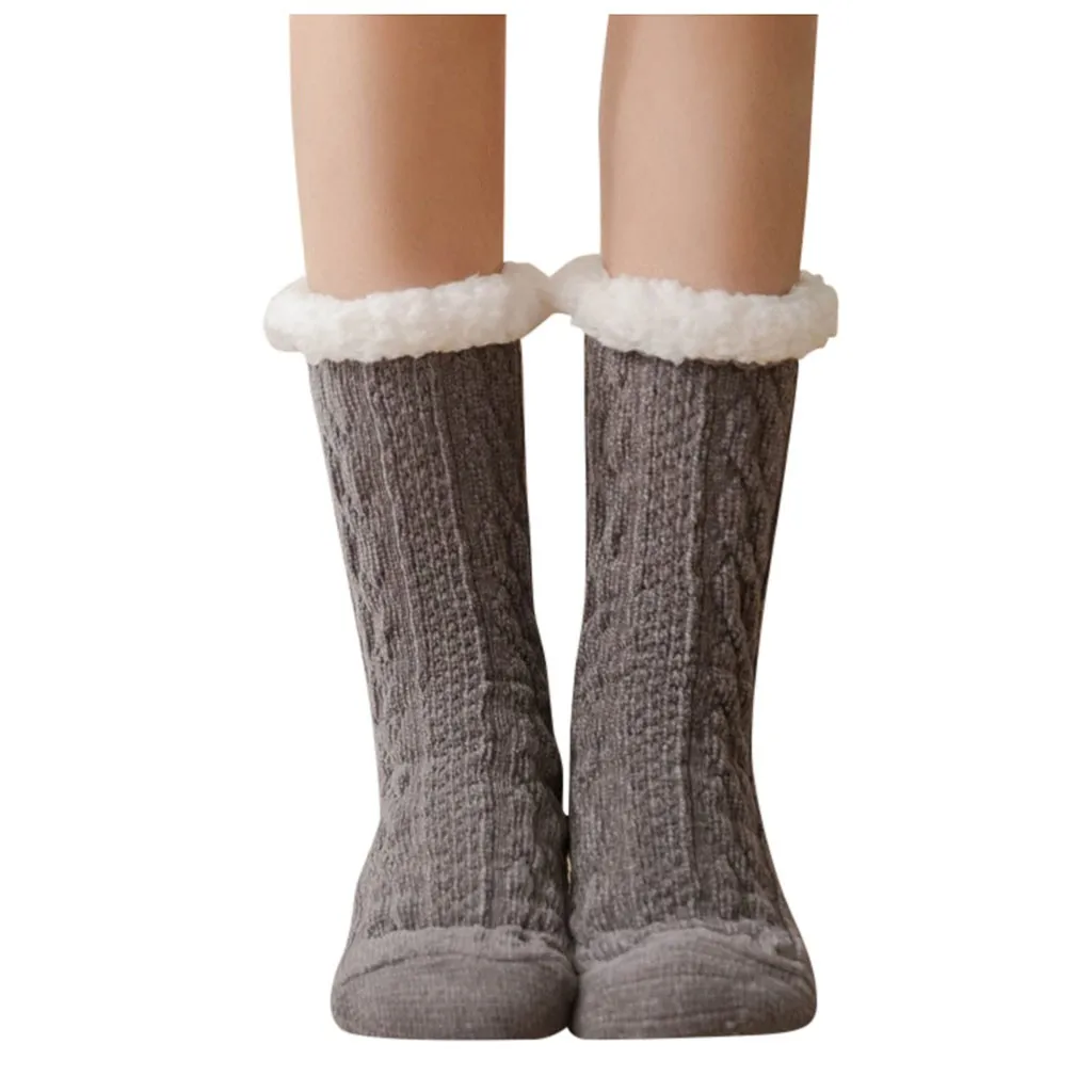 Женские зимние хлопковые носки, одноцветные толстые нескользящие носки-тапочки, ковровые носки, женские зимние хлопковые носки, плотные нескользящие носки
