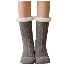 Женские зимние хлопковые носки, одноцветные толстые нескользящие носки-тапочки, ковровые носки, женские зимние хлопковые носки, плотные нескользящие носки