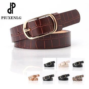 

Genuine Quality Women Belt Python Pattern Minimalist Design Leather Belt Female Deduction Side Gold Buckle Jeans Wild Belts
