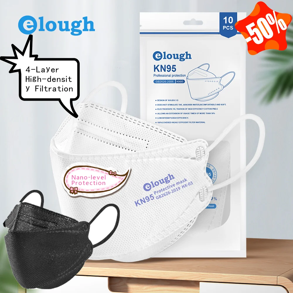 Masks Fp2 Black 100 Pcs Elough Kn95 Mask Fpp2 Fish Mask N95 Black