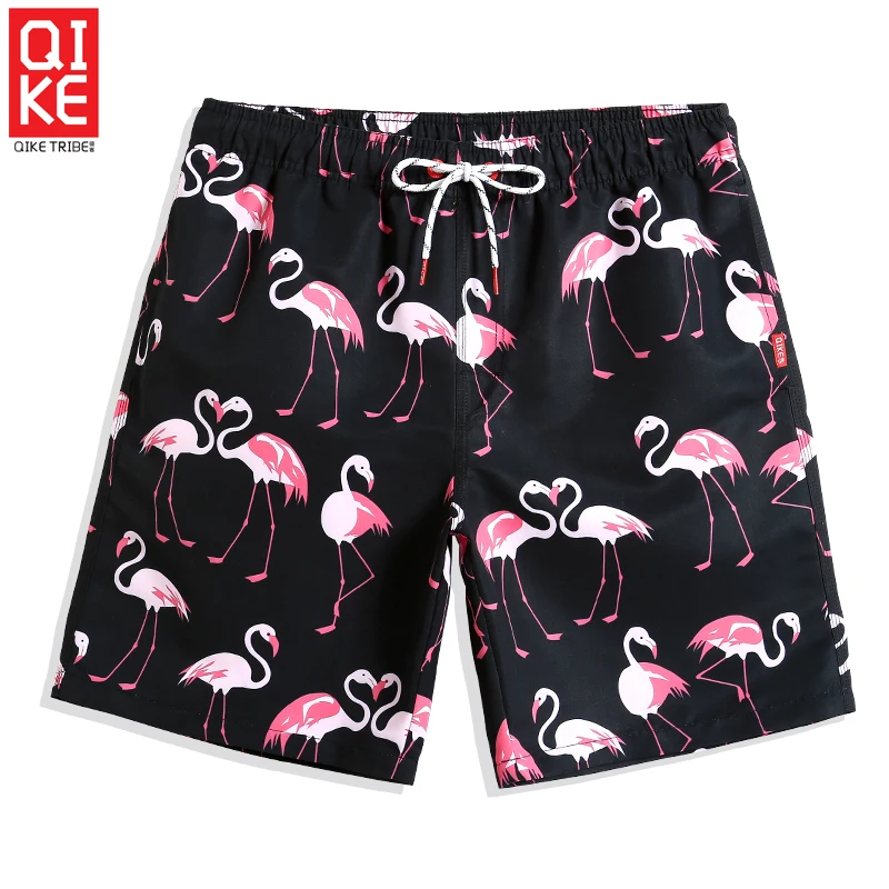 

QIKE Men’s Swimming trunks Solid Black Bird Board shorts Quick dry surfing Joggers swimsuit briefs sexy Beach shorts mesh