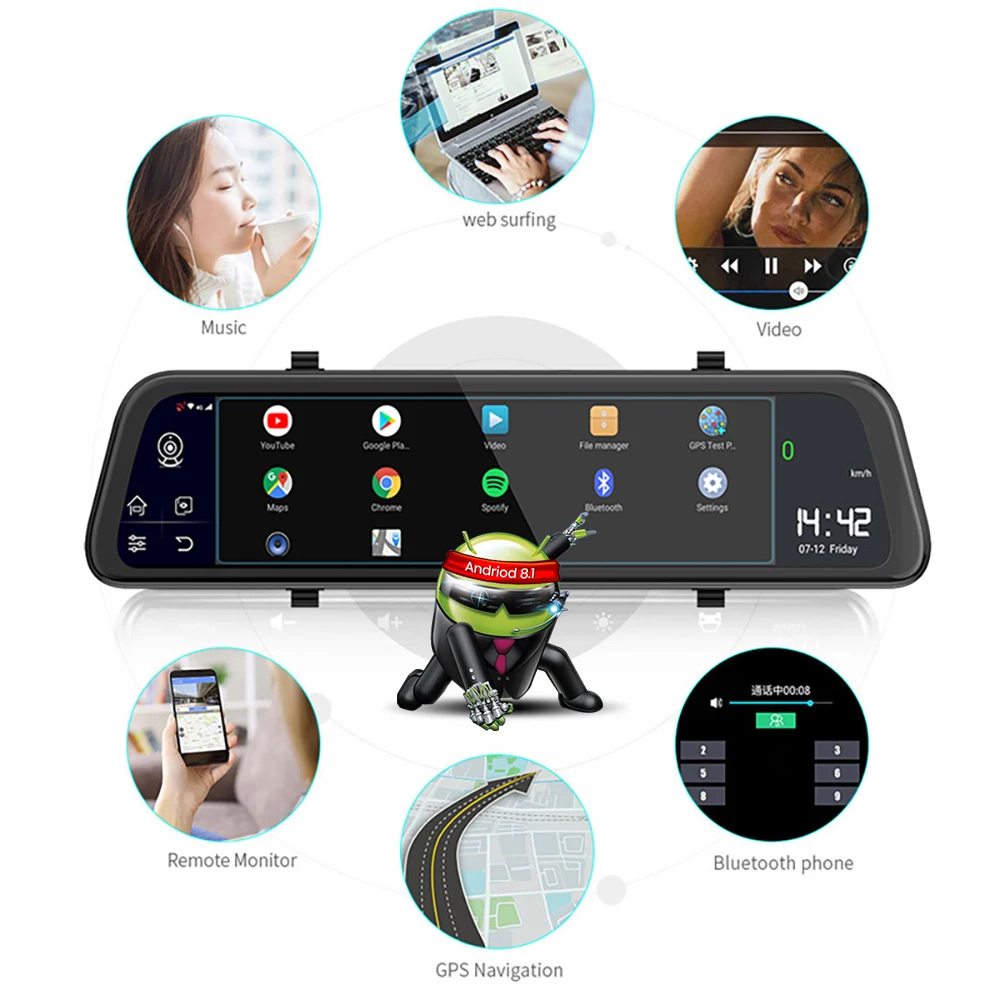 Видеорегистратор автомобильный 4G 12 дюймов Android 8 1 GPS Wi Fi 1080P|Видеорегистраторы| |