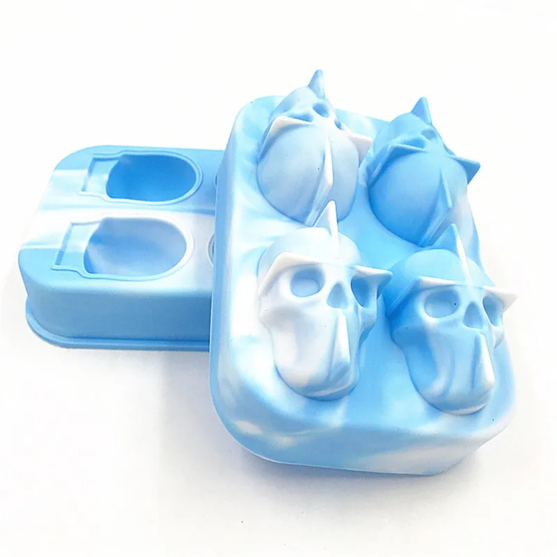 Blue With White Силиконовый черный 3D череп голова мороженое куб форма машина для изготовления льда мяч форма производитель плесень лоток многоразовые кухонные инструменты - Цвет: Blue With White