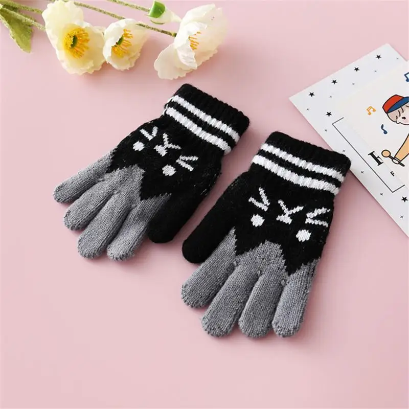 1 Pair Winter Full Finger Gloves Boys Girls Cute Cartoon Cat Gloves Winter Thick Knitted Gloves Warm Gloves For Baby 6-12 Years boots baby accessories	