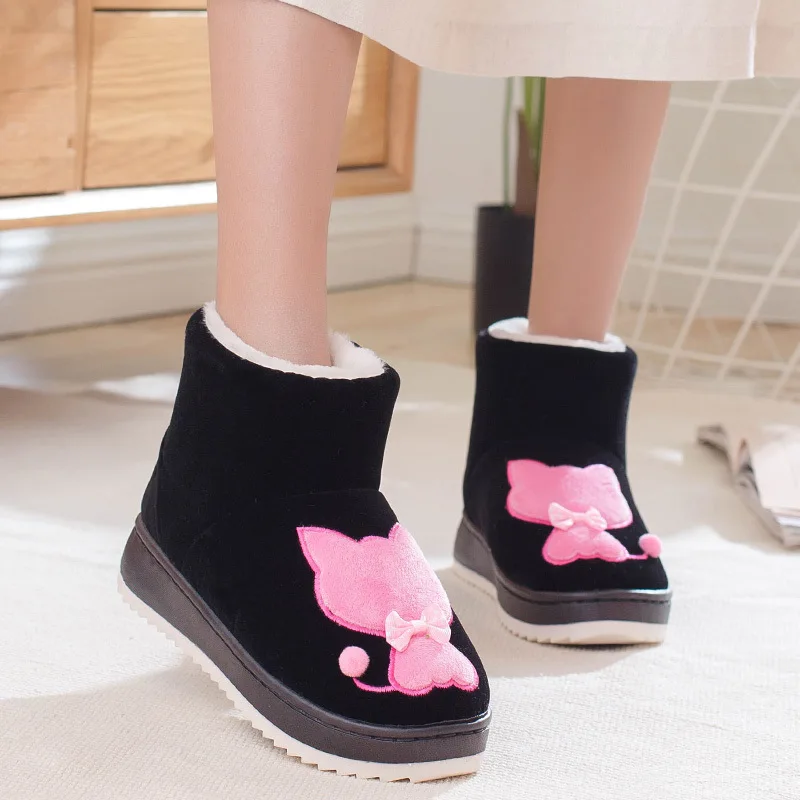 

Playful Autumn & Winter Hight-top Warmth Retention Material Cartoon Kitten quan bao gen WOMEN'S Slippers Female Cotton Boots Hou