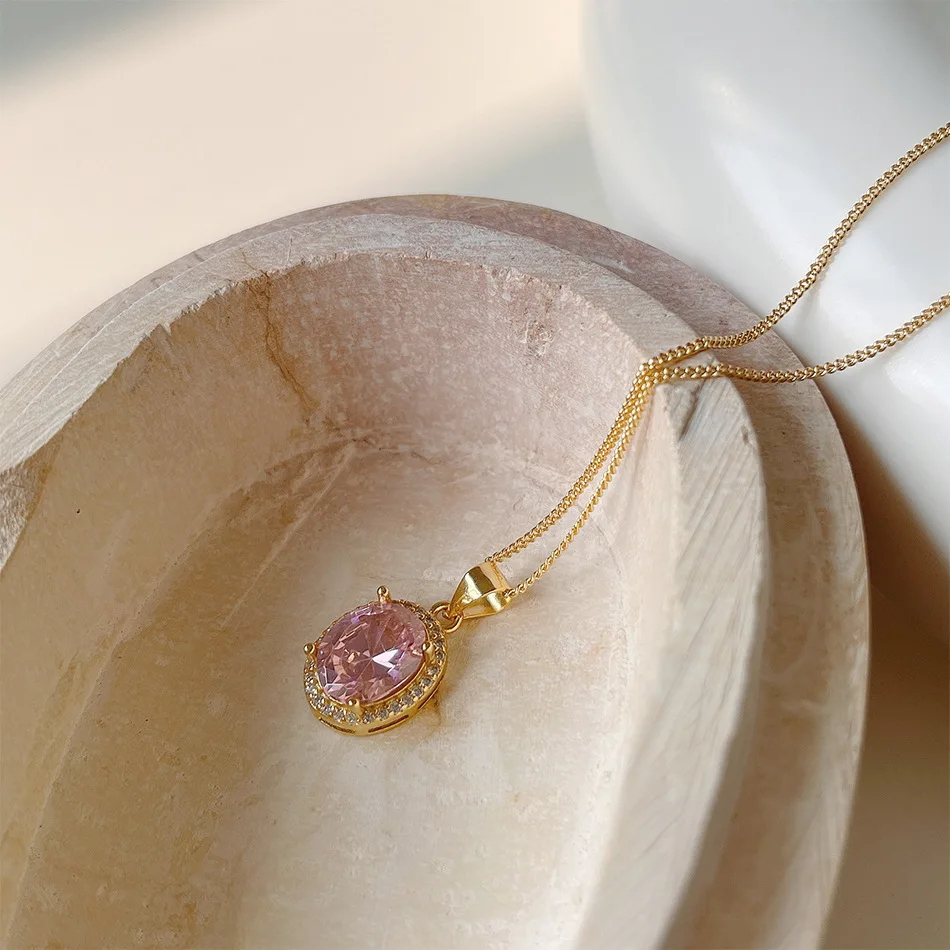 925 Sterling Silver French Small Pink Crystal Pendant Clavicle Chain Necklace Women Romantic Sweet Beauty God Jewelry Gift - Image 4