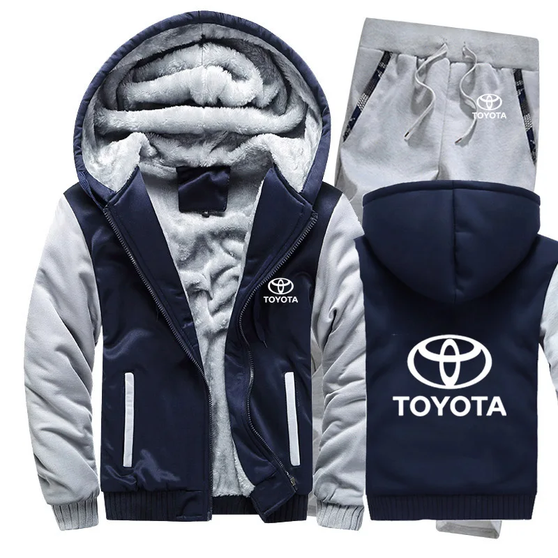 Мужские толстовки с капюшоном с логотипом Toyota, мужские толстовки с капюшоном, зимний утепленный флисовый хлопковый спортивный костюм на молнии, мужская куртка+ штаны, 2 шт. s - Цвет: 805