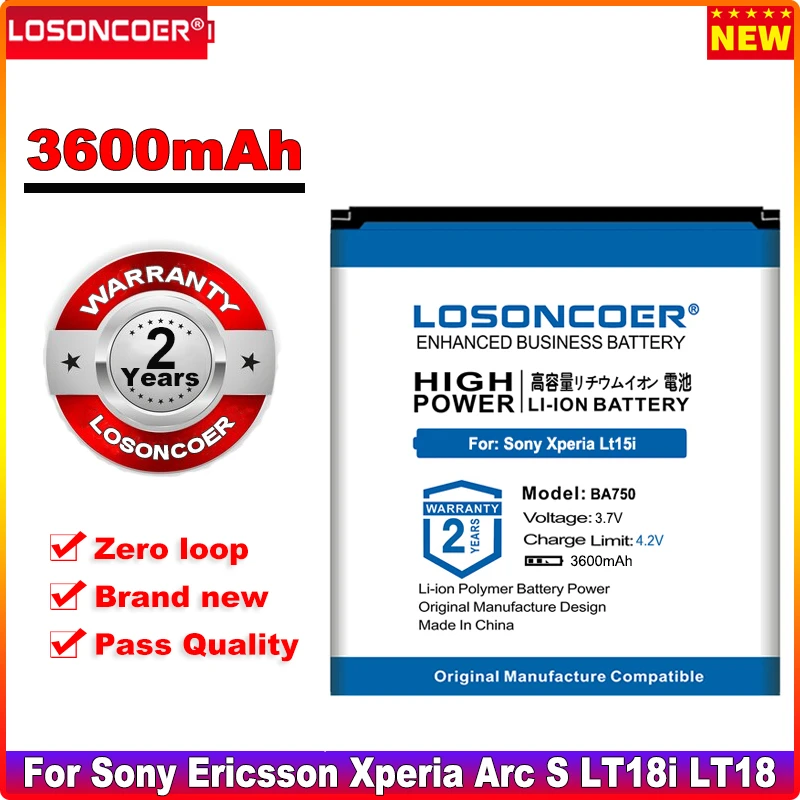 Аккумулятор LOSONCOER 3600 мАч BA750 для Sony Ericsson Xperia Arc S LT15i LT18i X12 быстрая доставка |