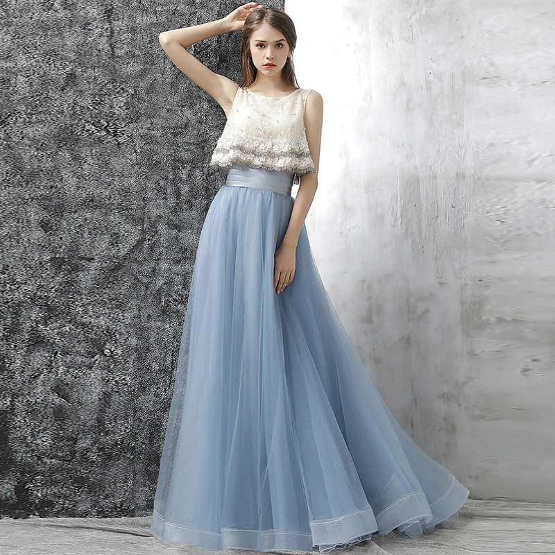 Vestido dama de honra, новинка, кружевное жемчужное платье в стиле бохо, 2 предмета, голубое, цвета слоновой кости, свадебное платье, robe demoiseur d'honneur